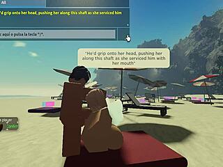 Sucking a huge cock on the beach in Roblox condo 2 😍