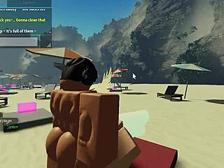 Sucking a huge cock on the beach in Roblox condo 2 😍