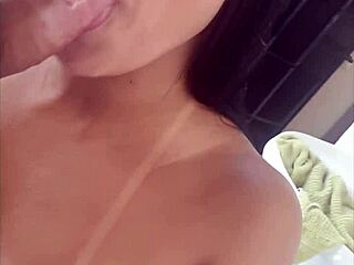 Brunette bombshell sucks big cock backstage with Matheus Castro!