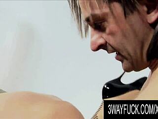 busty christine love, take it hard in 3-way spit roast!