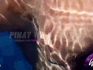 Busty pinay shows big tits by the pool!