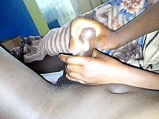 Ebony Amateur Gives Rough Handjob To Big Cock Until Cumshot