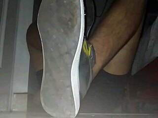 Intense cumshot on sweaty socks and bare feet