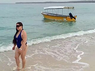 latina wife fucks guy on the beach