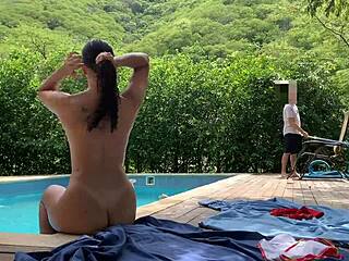 Natasha and Megan, let's watch you tan naked with the pool guy!
