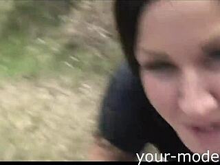 i watch this gorgeous brunette suck a huge white dick, it's so hot!