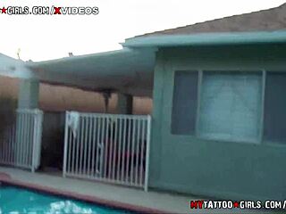 Blackwidow XXX Enjoys Pool Time with Big Tits Blonde Tattoo!
