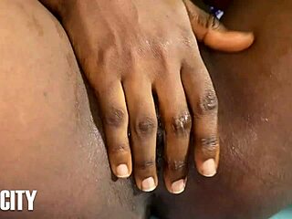 Petite woman’s solo play with big toy