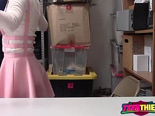 Rebel Blonde Caught Stealing, Sucks Guard's Huge White Cock Instead