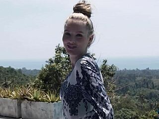 Australian teen 18+ blonde Thera Jane undresses to show petite body shaved pussy small tits