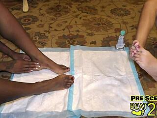 Petite teens Aria Nicole and Giggles indulge in foot fetish