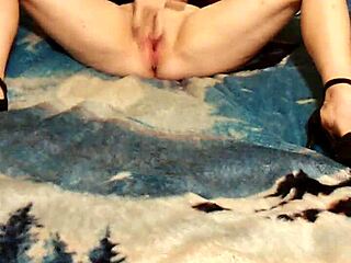 Sexy wife in skirt and heels masturbates solo at home