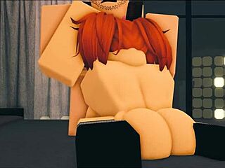 Nerdy red-haired woman gets animated sex in her condo bedroom in Roblox game