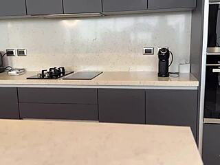 Blonde barista in shorts offered rough fuck her hot holes instead of coffee pov