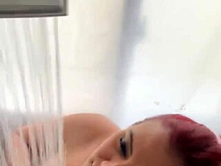 milf taking a shower, showing off big tits and ass