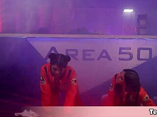 Busty Milfs Blowjob Horny Scientist in FFM Threesome