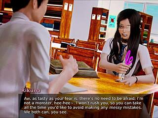 Brünette mit großen Titten in Akademie-Spiel mit Anime-Hentai-Action