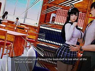 Big tits brunette in academy game with anime hentai action