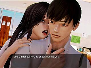 Big tits brunette in academy game with anime hentai action