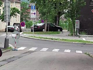 Street threesome with blonde hottie Alexis Crystal