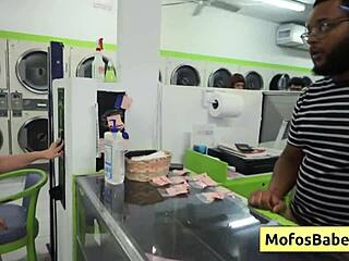 Petite Brunette Teen Sucks Cock In Laundromat.