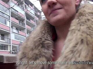 A European couple has rough sex in public