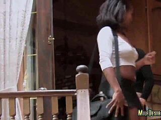 hot milfs in interracial strapon action, ebony and redhead lesbians dominating.