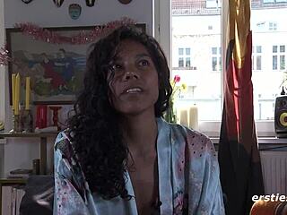 sweet ebony gal mastubates outside, oops!