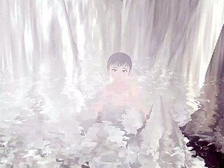 Mixed bathroom scene with an anime heroine who does not use a towel