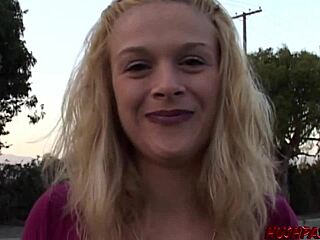 sexy violet blue gives outdoor blowjob