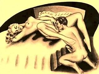 Erotic drawings of an interracial couple in anime style