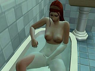 A sexy redhead anime girl teases and fingers her wet pussy in a game