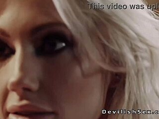 Stunning blonde takes big cock in her shaved pussy, doesn't she?