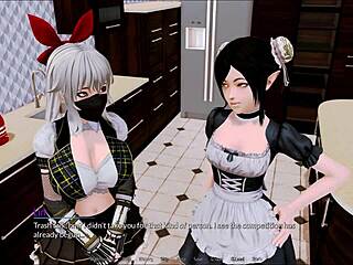Sultry anime babes in a harem at a hotel