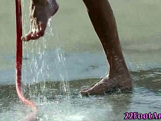 Petite 18+ Babe Gives Footjob with Cumshot