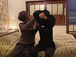 Asian Cartoon: Mature Wife Deepthroats in Costume Before Creampie.