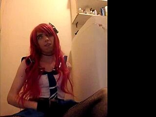 Redhead Crossdresser Jerks Off And Swallows Cum Solo