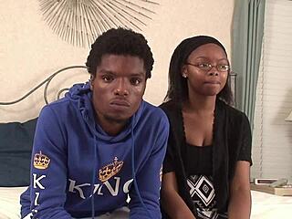 amateur ebony chick bent over sucking nipples glasses pussy fucking hardcore by boyfriend