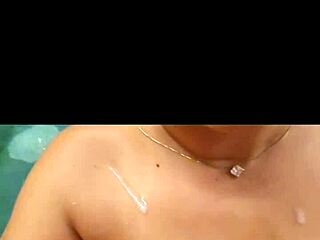 Latina beauties line up for blowbangs in hotel pool