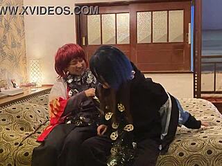 Asian Cartoon: Mature Wife Deepthroats in Costume Before Creampie.