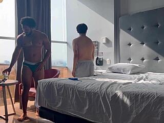 Luxury hotel gay fantasy with a beginner university student getting fucked doggystyle