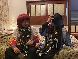 Asian Cartoon: Mature Wife Deepthroats in Costume Before Creampie.