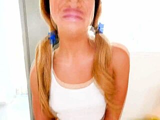 kiarra kay cute coed first scene ever huge cock no hands pov blowjob and cum swallow