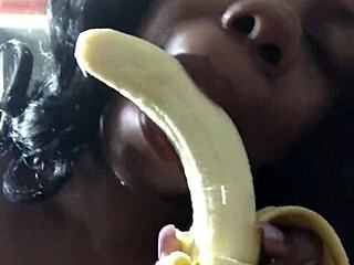 Ebony MILF Sexfeene Gagging On Banana With Big Tits