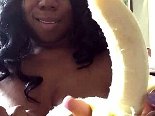 Ebony MILF Sexfeene Gagging On Banana With Big Tits