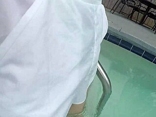 Hey, check out this pool boy with see-through underwater crossdressing fun