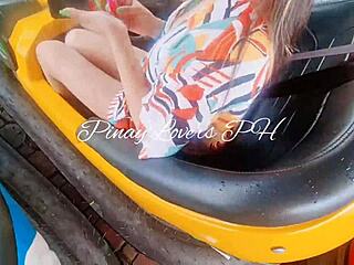Risky public sex in amusement park with cute teen 18+