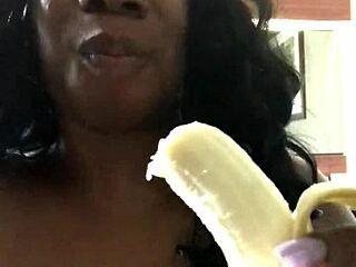 Ebony MILF Sexfeene Gagging On Banana With Big Tits