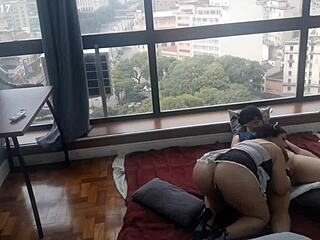 Fucking the hot maid kitty in the window for everyone to watch her big ass