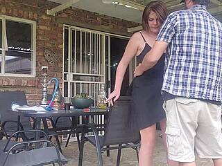 neighbour's wife gets outdoor upskirt fuck while husband's at work
